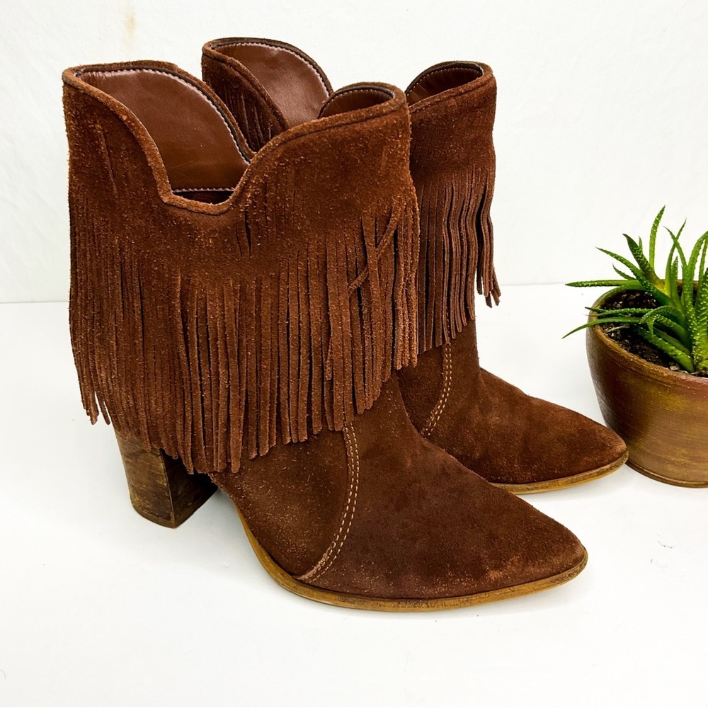 VINTAGE Brown Suede Fringe Ankle Boots | Size 7.5